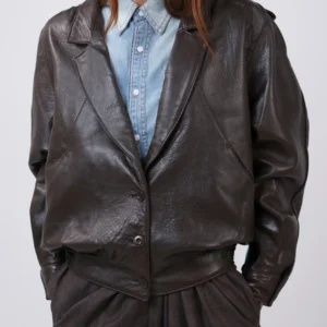 Camelia oversized brown leather jacket