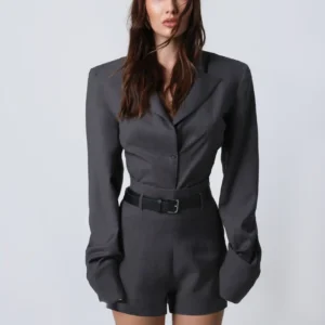 Paula shoulder-padded suit in GREY