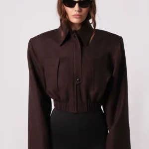 Raya wool shoulder-padded jacket in Brown