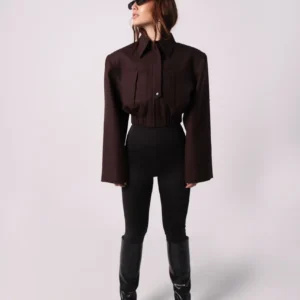 RAYA wool shoulder- padded jacket in checkered brown