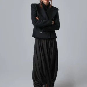 RHEA black cocoon draped skirt