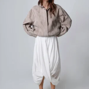 RHEA white draped cocoon skirt