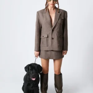 Structured Herringbone pocket blazer/ skirt set