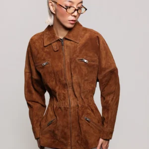 EMILY elastic waist jacket in camel suede
